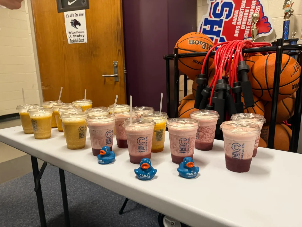 Canal Coffee drinks set out on a table at a school event